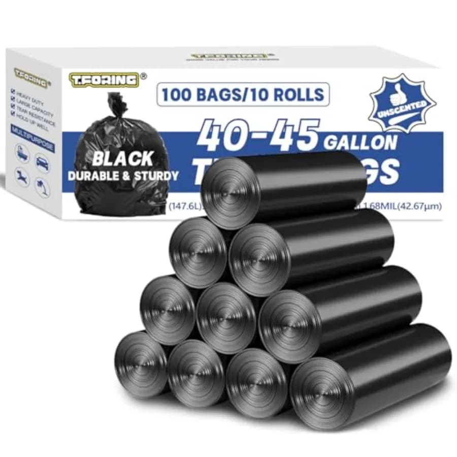 Sacchi per la Spazzatura Grandi da 40-45 Galloni, Resistenti - Spessore 1.6 Mil, 39''x47'', Sacchi Neri Robusti Senza Profumo, Confezione da 100, Rivestimento per Pattumiera