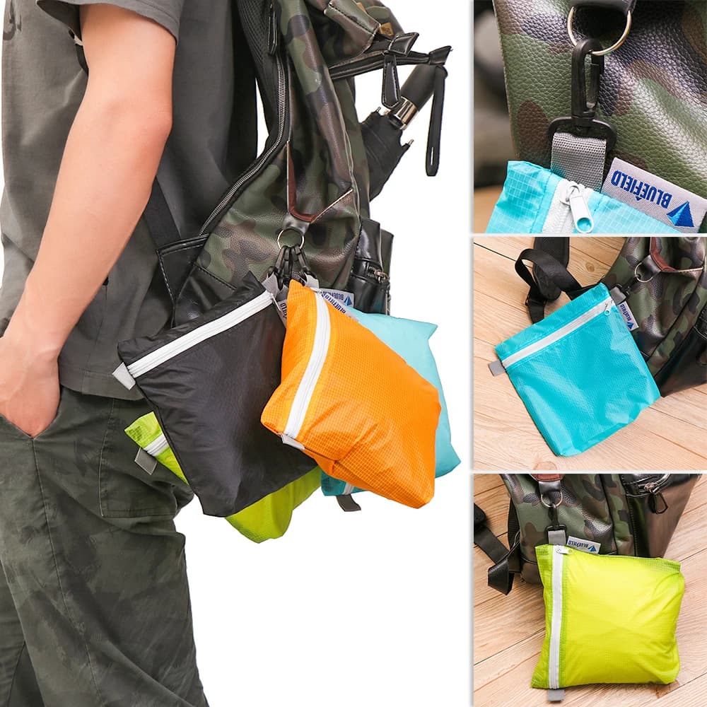 1PC 4 colori Nylon rivestito in tessuto di silicone impermeabile cerniera gancio borsa di immagazzinaggio campeggio all'aperto escursionismo tasca organizzatore
