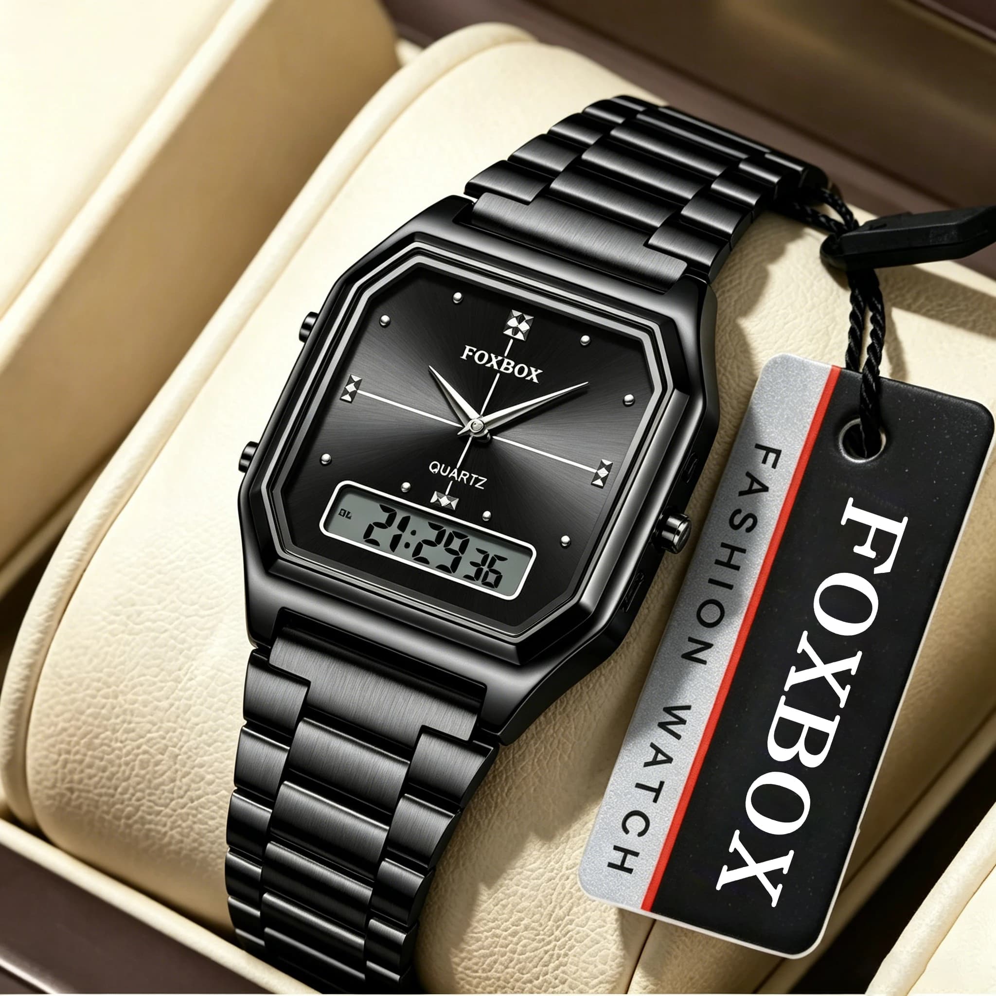 FOXBOX Top Original Casual Watch For Men Waterproof Luxury Fashion Men's Clock Stainless Steel Man Wristwatch Quartz Sport+Box