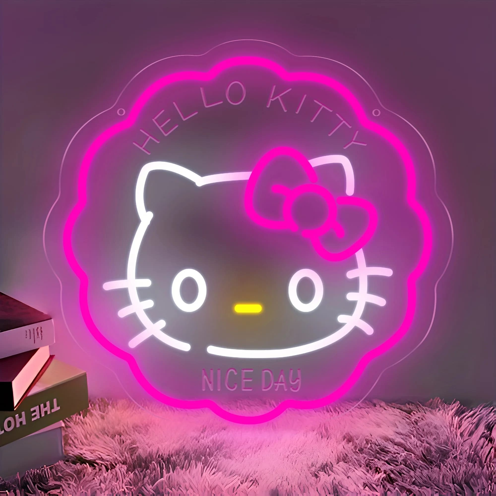 Luce al Neon Hello Kitty Rosa, Insegna LED per Decorazione Camera da Letto, Lampada Notturna per Bambine, Atmosfera Romantica, Arte Murale NICE DAY, Regalo
