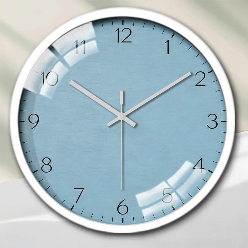 Orologio da parete silenzioso rotondo metallizzato azzurro, adatto per soggiorno, scuola, studio, camera da letto, regali per bambini.
