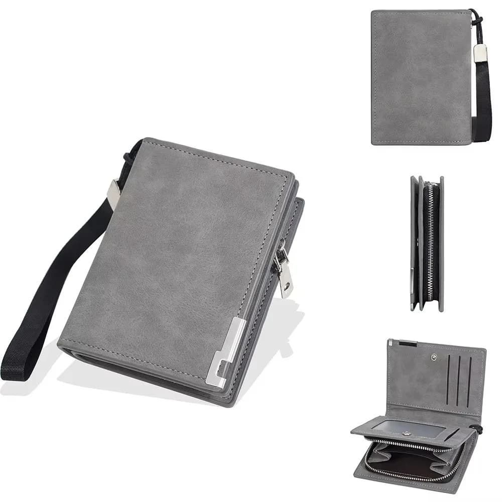 Retro PU Men Wallets High Quality Zipper Card Female Coin Purse Photo Holder Large Capacity Card Clips Wallet Business Wallet