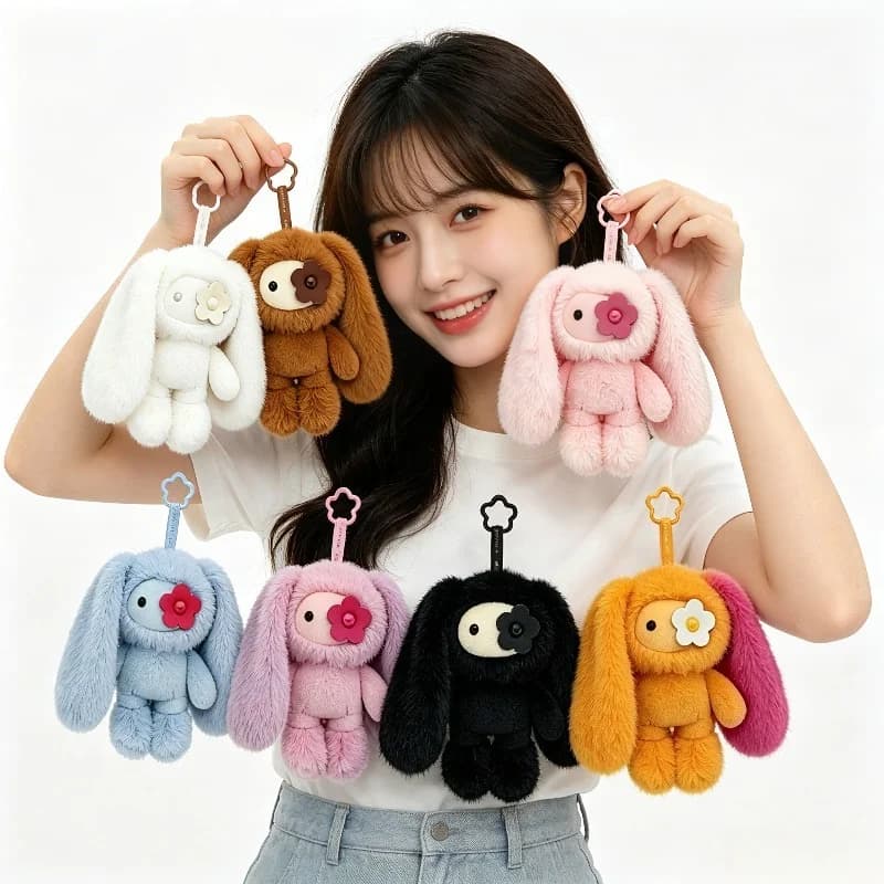 18CM Juju Plush Rabbit Cute Flower Eye Bag Pendant Doll Rabbit Long Ears Kawaii Car Keychain Plush Toy Gift for Girls Bt21 Itzy