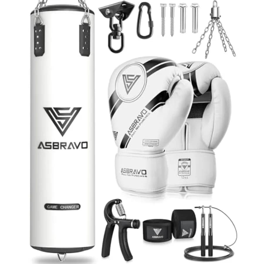 Home gym punching bag set: 4ft PU heavy bag + 12oz gloves for MMA Muay Thai kickboxing training unfilled black durable syntheti