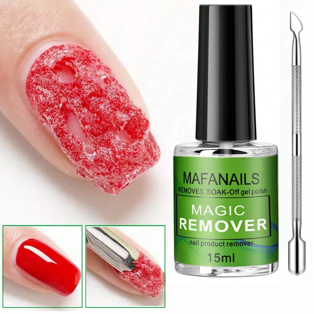 15ml Magic Gel Nail Polish Remover + Spingipelle, Fas Magic Remover Burst Soak Off Gel UV Semi Permanente Vernice Rimuovi Strumenti