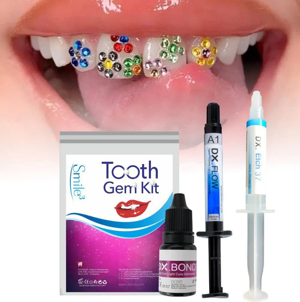 HOT Dente Gemma Kit Denti Decorazioni 37% Acido Incisione Gel Luce Cure Adesivo Flowibile Composito Professionale Fai Da Te Gioielli di Cristallo