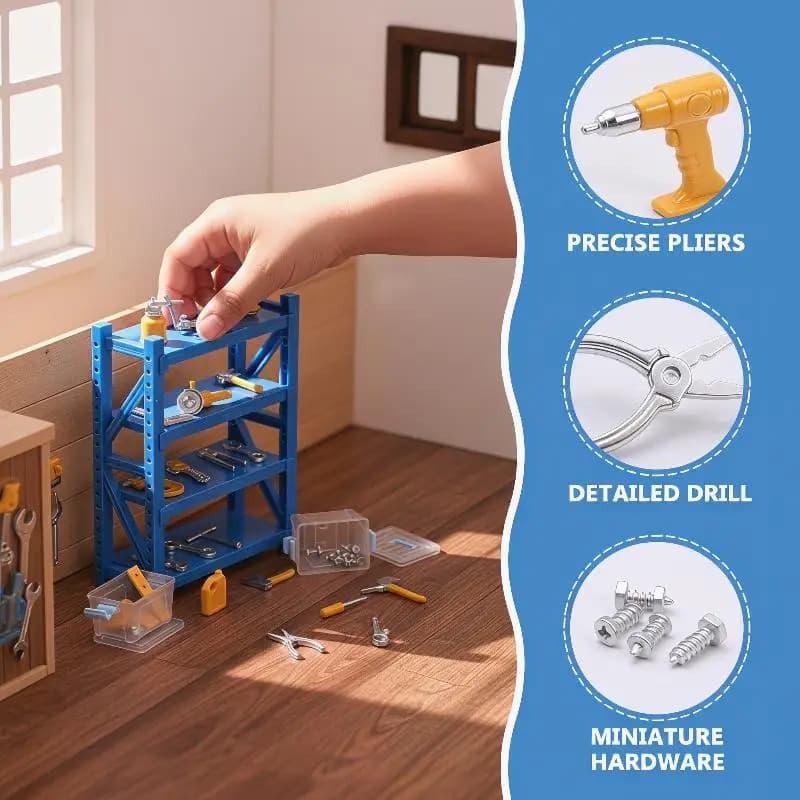 Set di 30 Mini Utensili Premium in Scala 1:12 per Accessori di Modellismo e Artigianato per Case delle Bambole