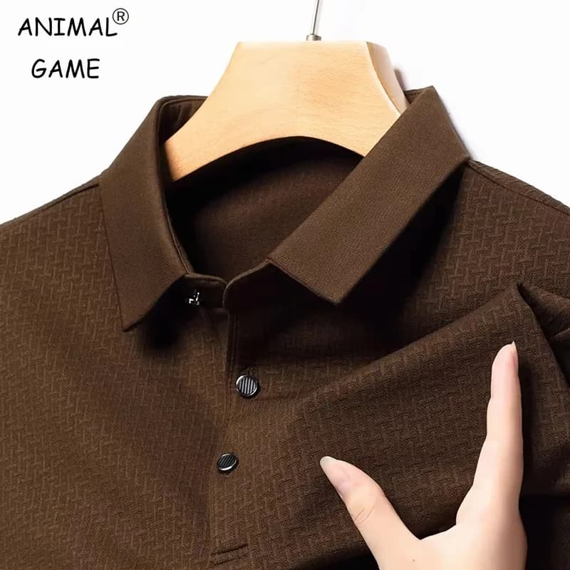 Autunno uomo Lop-up Hollow Polo a maniche lunghe traspirante Business t-Shirt uomo Golf t-Shirt uomo risvolto camicie uomo 4XL