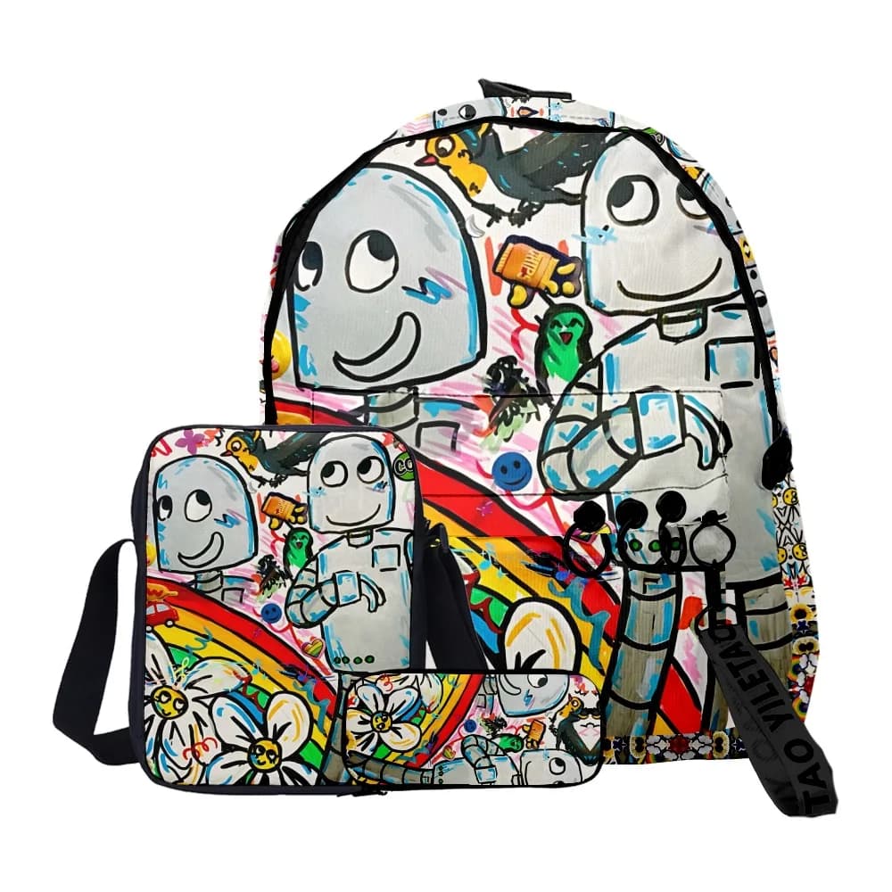 Trendy popolare divertente robot sogni stampa 3D 3 pezzi / set borse da scuola per alunni zaino per laptop zaino borsa a tracolla inclinata astuccio
