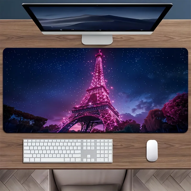 Tappetino per Mouse da Gaming Esteso con Torre Eiffel Rosa Neon, Tappetino da Scrivania in Gomma Resistente per Ufficio e Giocatori PC