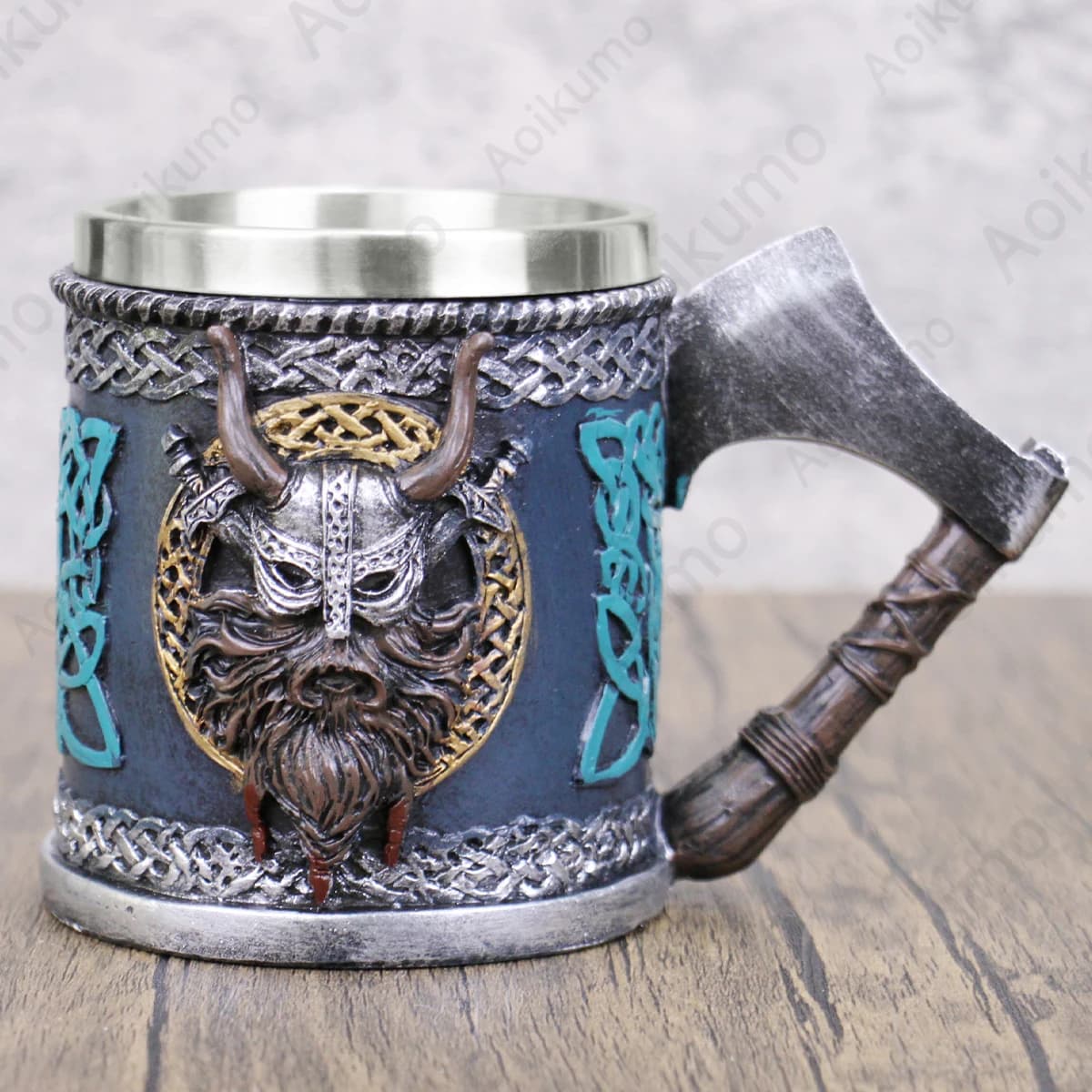 Valhalla Viking Boccale da Birra in Acciaio Inossidabile con Manico Singolo a Forma di Corno e Teschio, Tazza da Guerriero Vichingo Nordico con Teschio, 400ml, Halloween