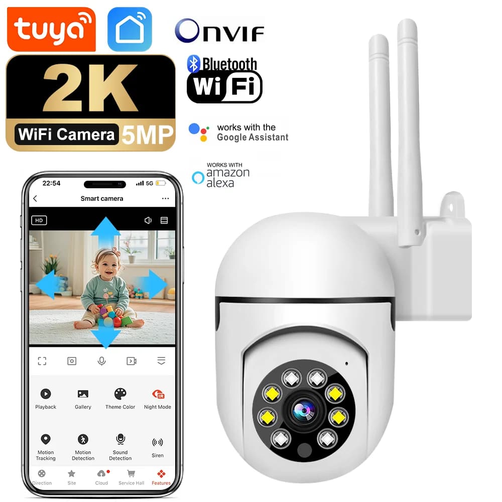 Tuya 5MP Telecamera interna Visione notturna a colori Rotazione a 360 gradi WiFi Telecamera interna Allarme vocale Monitoraggio del movimento AI Cam IP