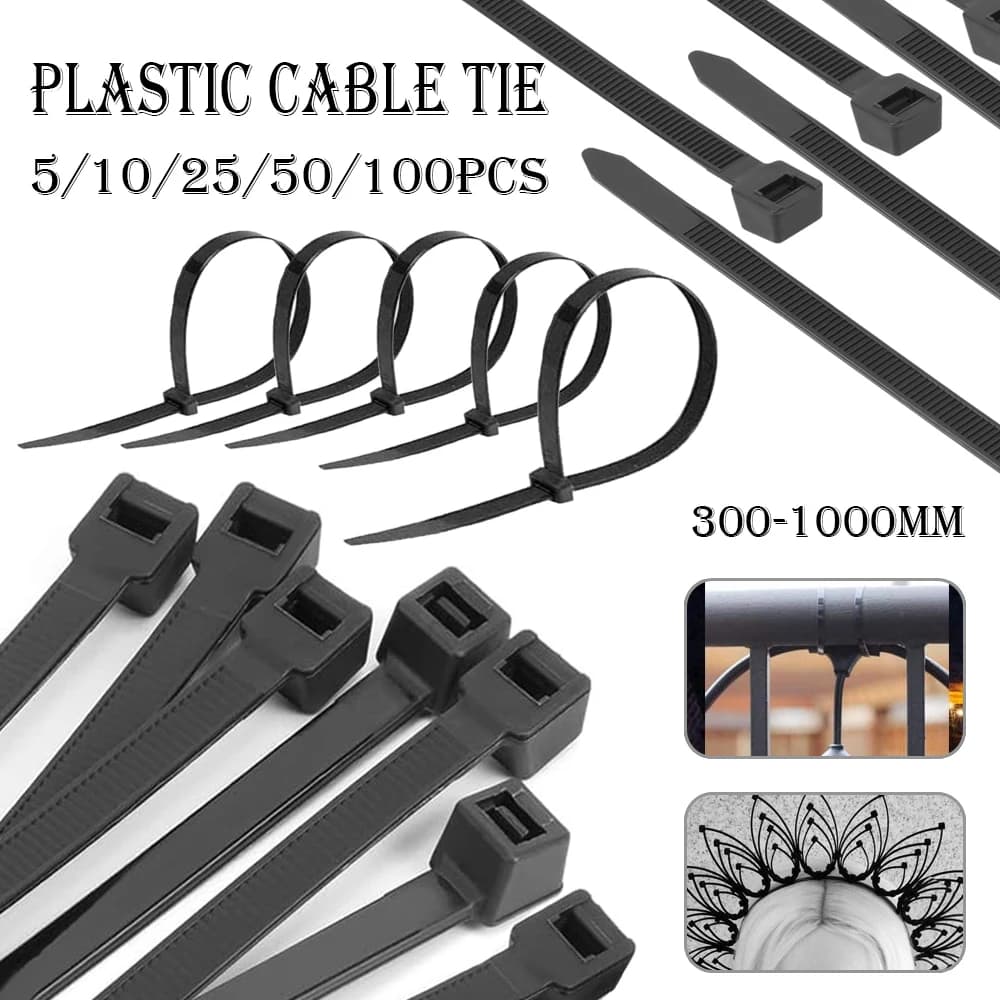 5-100 pz Fascette per cavi in nylon di plastica Cinghie per cavi autobloccanti Cavi regolabili Anello di fissaggio Home Office Fascetta per cavi 300-1000mm