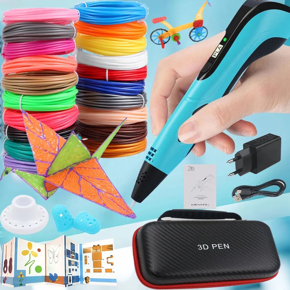 3D Printing Pen Set for Kids with LED Display Power Adapter Travel Case PLA Thread Children Love Christmas Birthday Toy Gifts