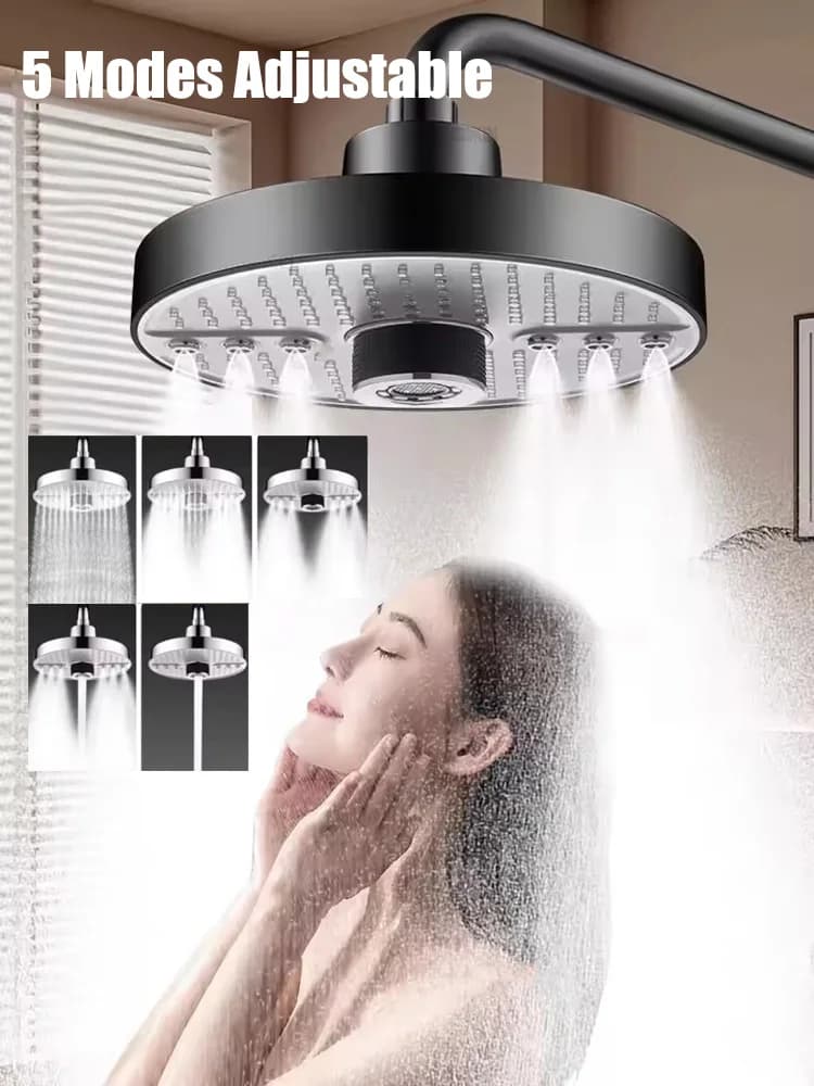 New 5 Modes Adjustable Rainfall Shower Head High-pressure Large Flow Top Spray 175mm Ceiling Mounted Supercharge Bathroom Shower