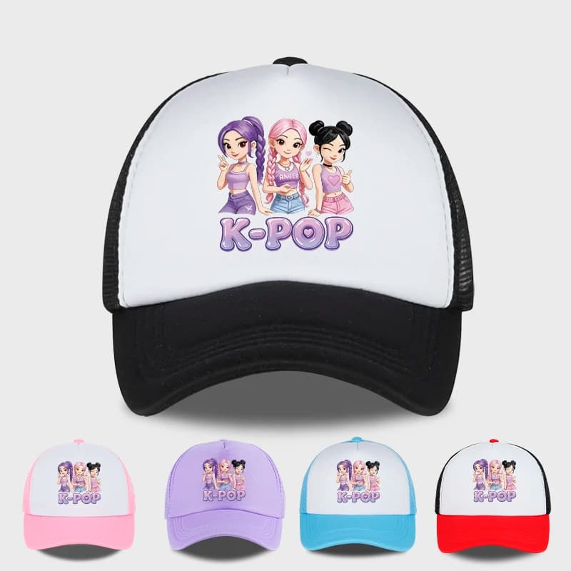 Cappellino da Baseball Stile Y2K con Design Stampato K-Pop | Cappellino Estivo in Rete Stile Trucker | Regalo Festivo | Cappello da sole streetwear | Regalo Perfetto