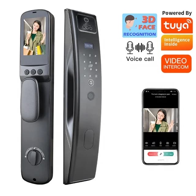 Tuya Wifi Videocitofono Digitale Elettrico Biometrico Impronte digitali 3D Riconoscimento facciale Smart Door Camera Lock per Cancello Porta in legno