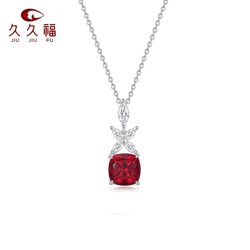 Light Luxury Cushion Cut Red Diamond Pendant Necklace for Women, PT950 Platinum with 2 Carat Moissanite, present gorgeous