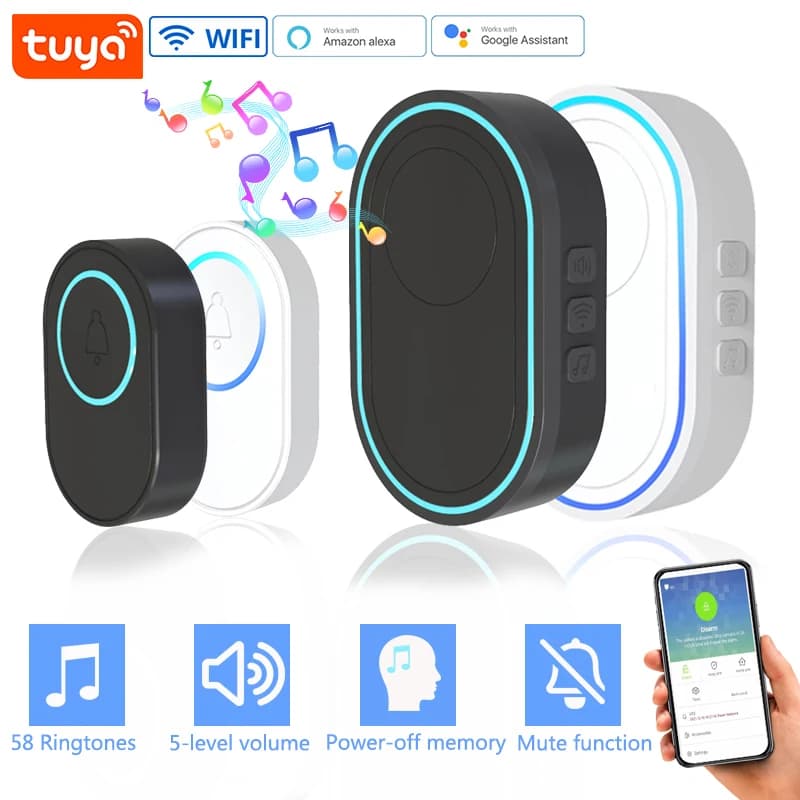 Campanello senza fili Tuya App campanello di benvenuto domestico intelligente pulsante impermeabile LED luce 433MHz allarme di sicurezza campanello intelligente