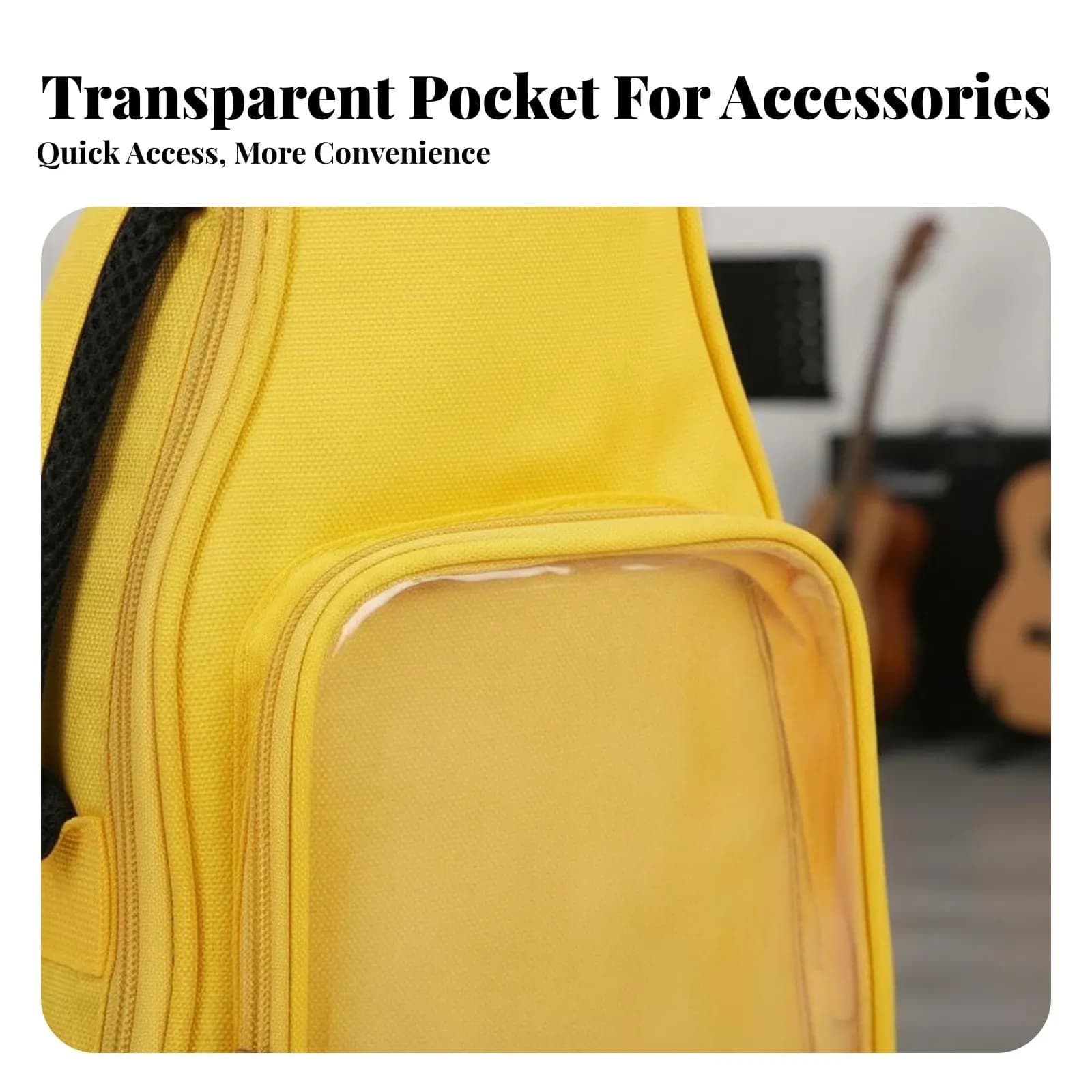 Borsa per ukulele da 23 pollici con tasca trasparente, accessorio per strumenti musicali, cinghie regolabili, di lunga durata, per principianti