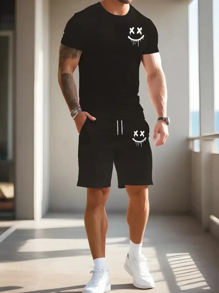 2 Piece Summer Casual Everyday Men's Short Sleeve Shorts Set Hawaiian Print Men's T-shirt Outdoor Sports Men's Beach Shorts