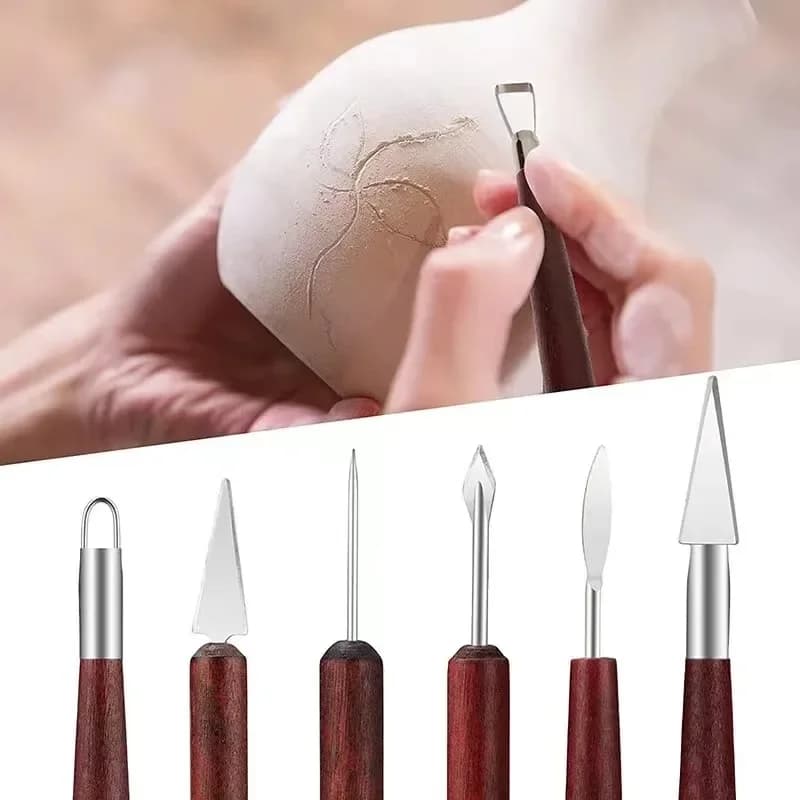 6PCS Sculpting Tool Pottery Wood Handle Set Wax Carving Sculpt Smoothing Polymer Shapers Pottery Clay Ceramic Tool Accessories