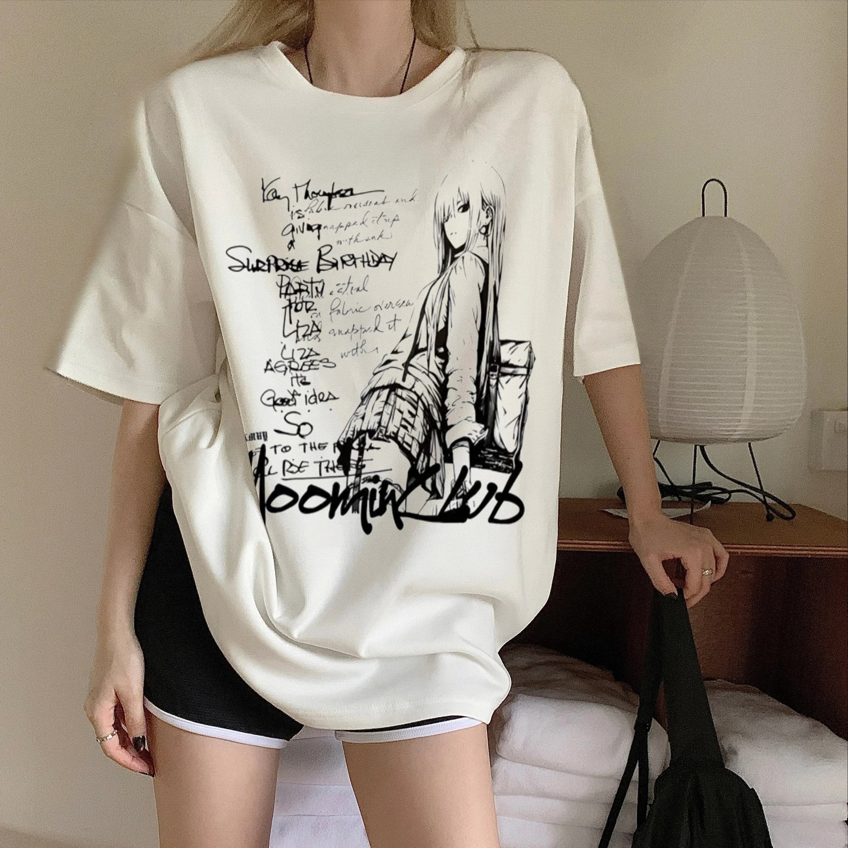 Vintage Anime Graphic T-shirt Y2K Sketchbook Schoolgirl Tee 2000s Anime Streetwear 90s Nostalgia Cute Girl Graphic Print Tops