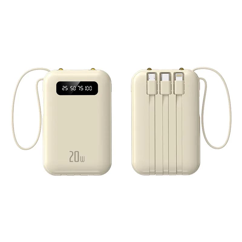 Self-contained cable power bank 20000mAh, large-capacity fast charging portable mobile power supply