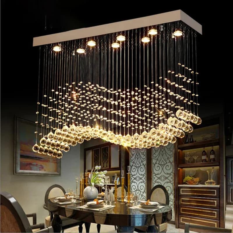 Lampadario di cristallo di lusso Ristorante Sala da pranzo Tenda di perline Partizione Lampada a sospensione rettangolare per negozio