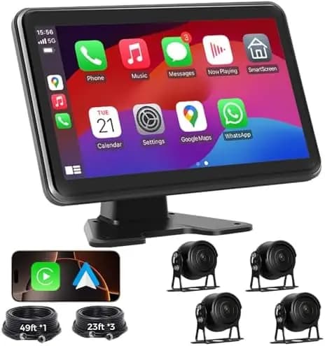 Dash Cam system to 4 channels for Trucks and Campers – 10 Inch Touch Screen, 4 1080P Cameras, CarPlay and Android Auto