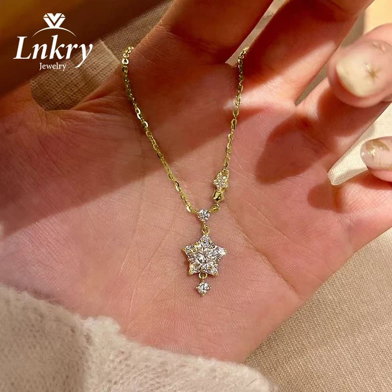 Collane con diamanti Moissanite certificati Lnkry Brilliant da 6,5 mm per donna, collana con pendente a stella in oro 14 carati, regalo di lusso leggero
