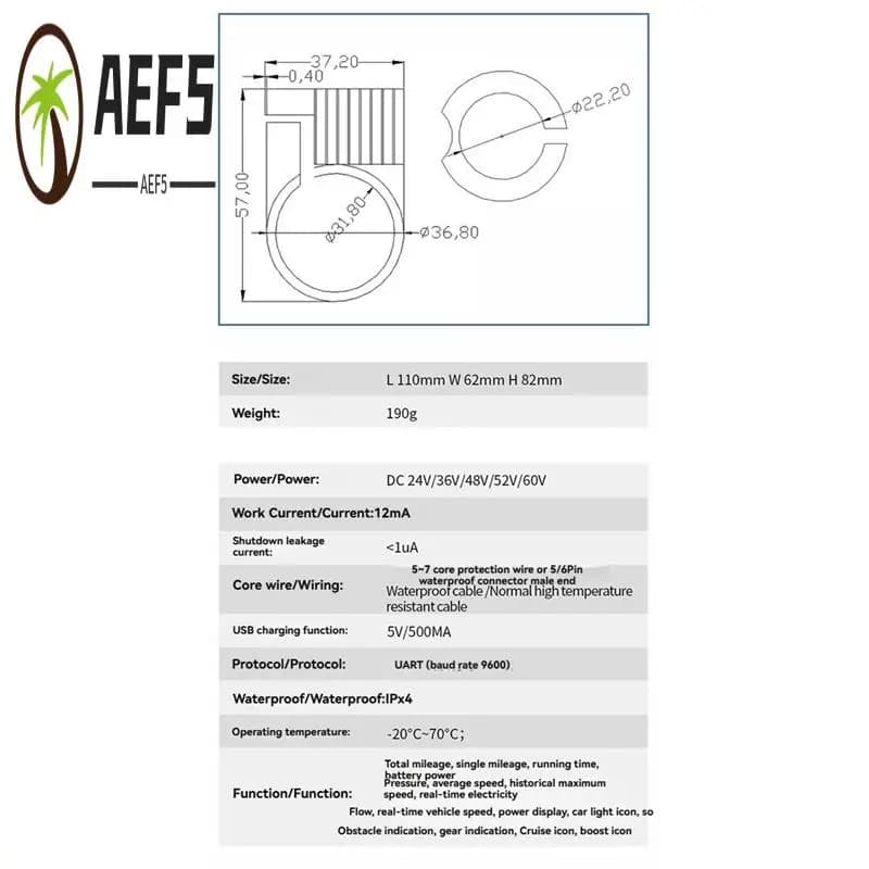 AEF5-24V-60V SW900 Display a 6 pin Connettore impermeabile Parte di modifica Bici elettrica Display LCD Misuratore per scooter elettrico