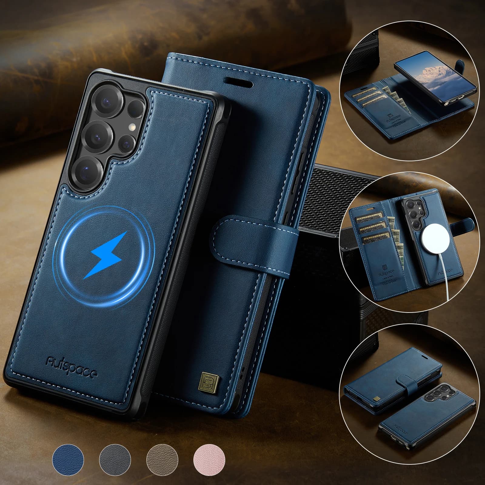 Premium Wallet Paper Leather Phone Case for Samsung Galaxy S25 S24 Ultra S25Plus S25Edge Magnetic Cover 2 in 1