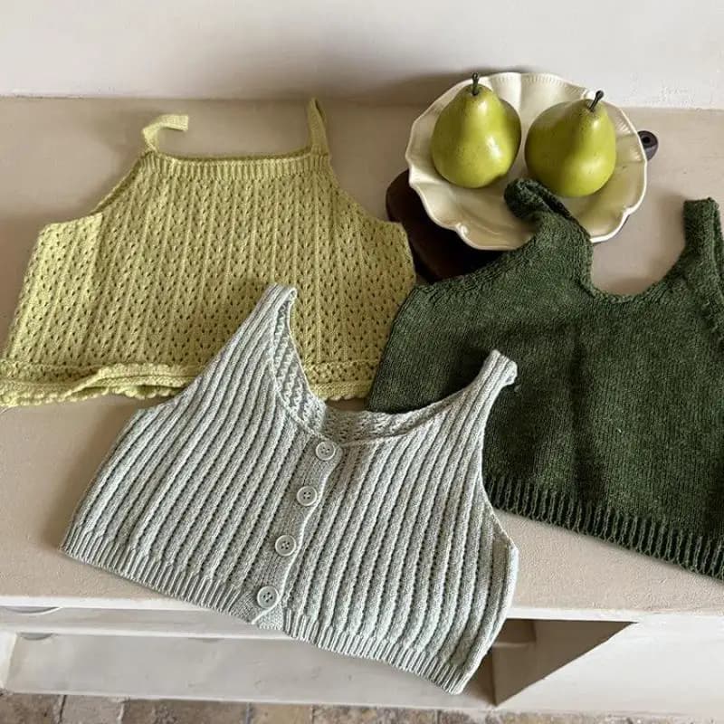 2025 Autunno Nuovi Bambini Gilet lavorato a maglia senza maniche Solido Ragazze Camicie di lana Sling Bambino Casual Maglione Gilet Abbigliamento per bambini
