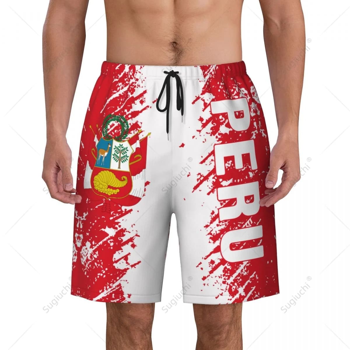 Men's Peru Flag Beach Pants Board Shorts Surfing Boys Soccer Cycling Swimwear Running Polyester