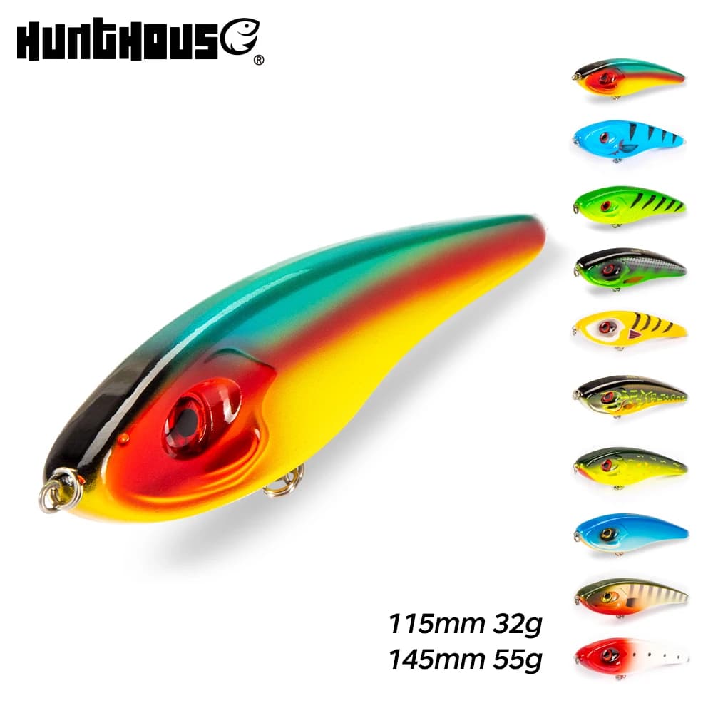 Hunthouse Suono Forte Jerkbait 115mm/32g 145mm/55g Affondamento Lento VIB Esca Duro Vibrazione Richiamo Attrezzatura Da Pesca Per Muschio Luccio LW129