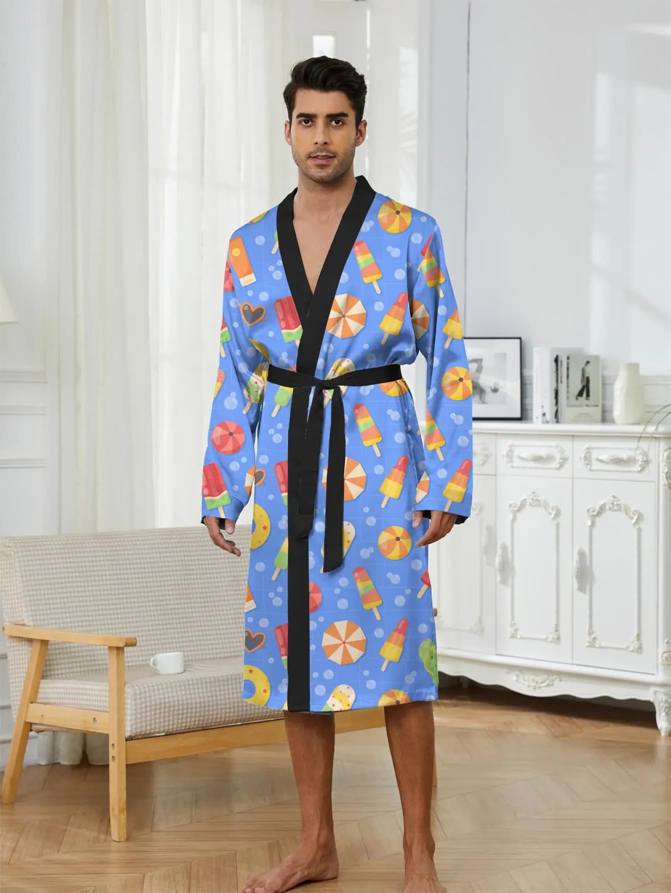1pcs Men's Robes 2026 Spring/Summer Breathable Robes 3D Printed sleepwear Graphic Funny pajamas bath robe Bathrobe