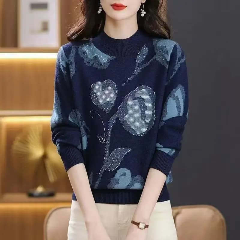 Autunno Inverno Nuovo Maglione Femminile Mezza Altezza Colletto Spessore Caldo Pullover Allentato Top Tee Donna Jacquard Maglia Che Basa La Camicia