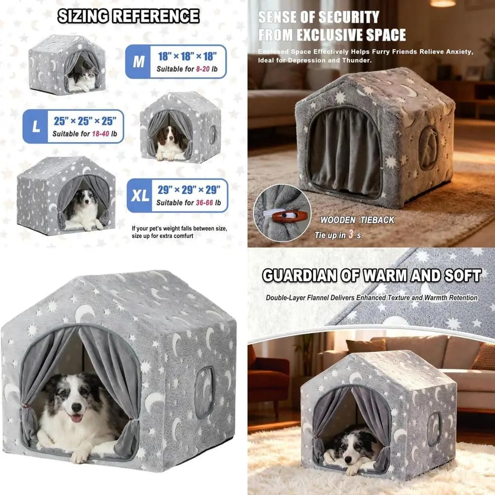 Tenda per cani a tema stellare che si illumina al buio, cuccia lavabile in lavatrice per cani di taglia media e grande, da 36 a 66 libbre