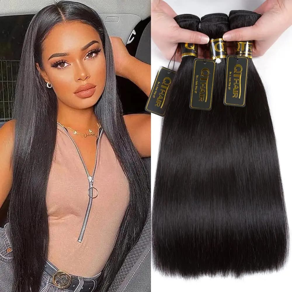 QT Brazilians Hair Fabric Band 40 32 inch Hair Straight Hair Bundles Eyes Of 100% Brazilian Remy Human Hair Extensions