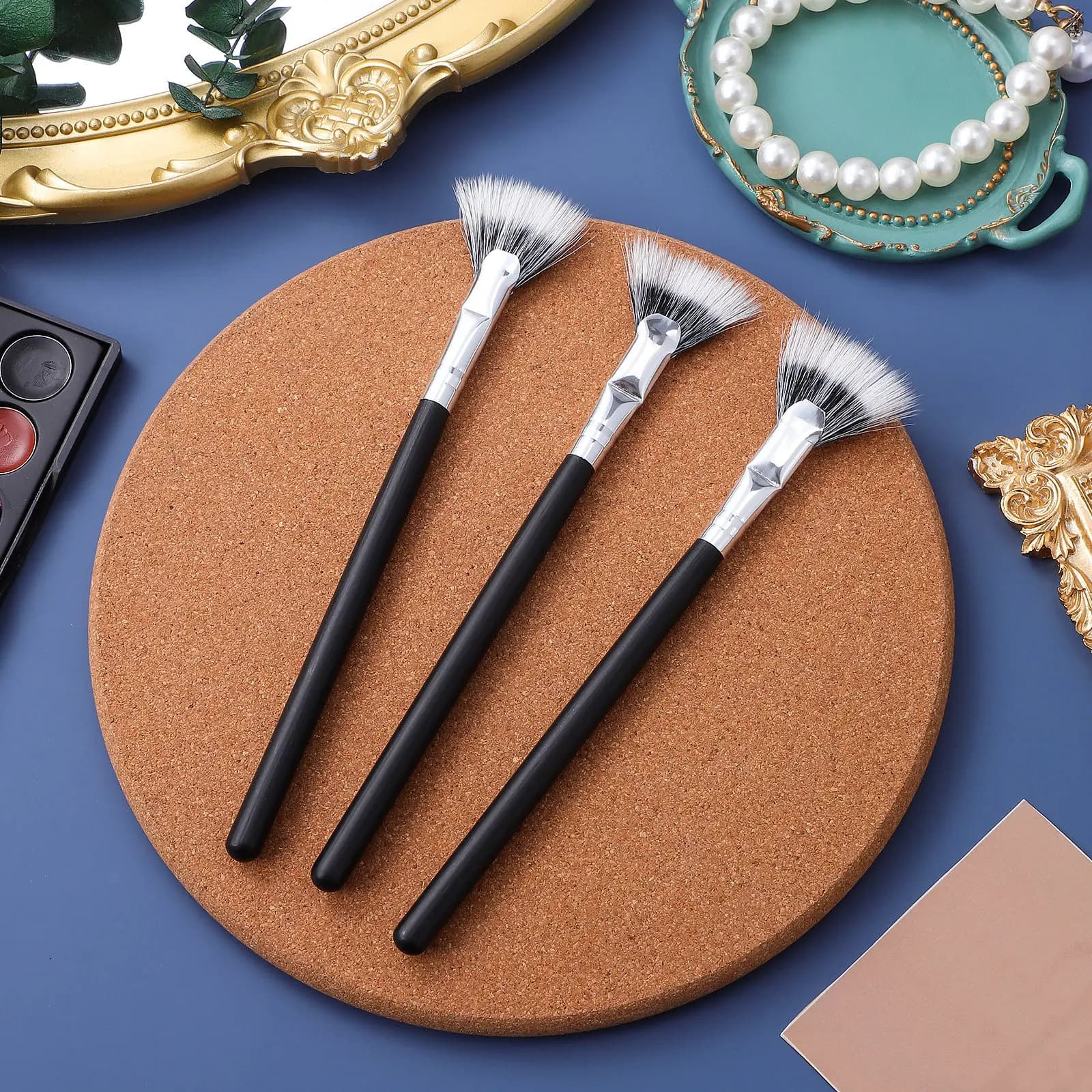 Set of 3 Eyelash Brushes with Ventaglio Angle Head for Eyelash Precise Definition, Mascara and Eye Makeup Applicator