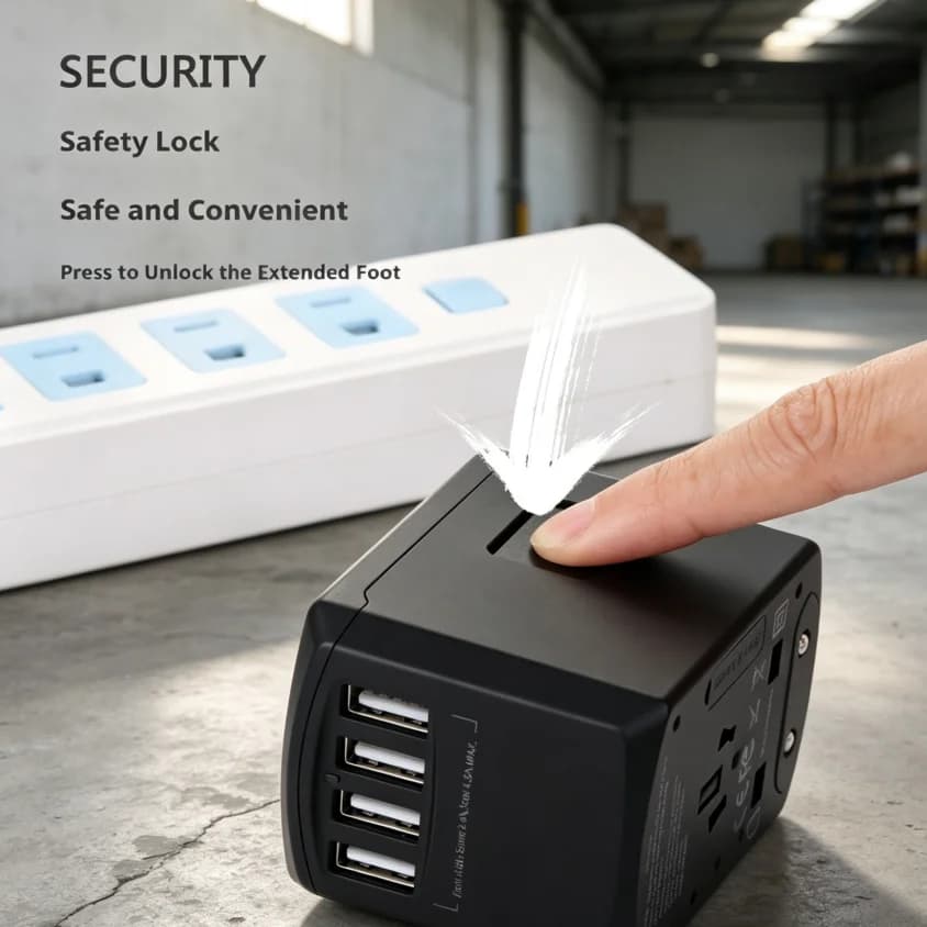 All-in-One Travel Power Adapter: US/EU/UK/AU Compatibility, 5V/2400mA USB, 2000W, Safety Shutter, Lightweight
