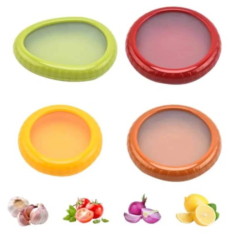 Conservazioni di frutta e verdura Contenitori con coperchio trasparente - Rosso Verde Arancione Giallo Sigillati per Avocado Pomodoro Cipolla Limone
