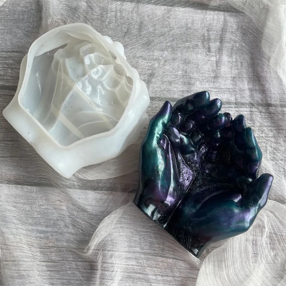Silicone Hand Shaped Mold for Epoxy Resin DIY Crafts Hand Saucer Planter Pot Pen Holder Brush Organizer Desktop Decor Casting