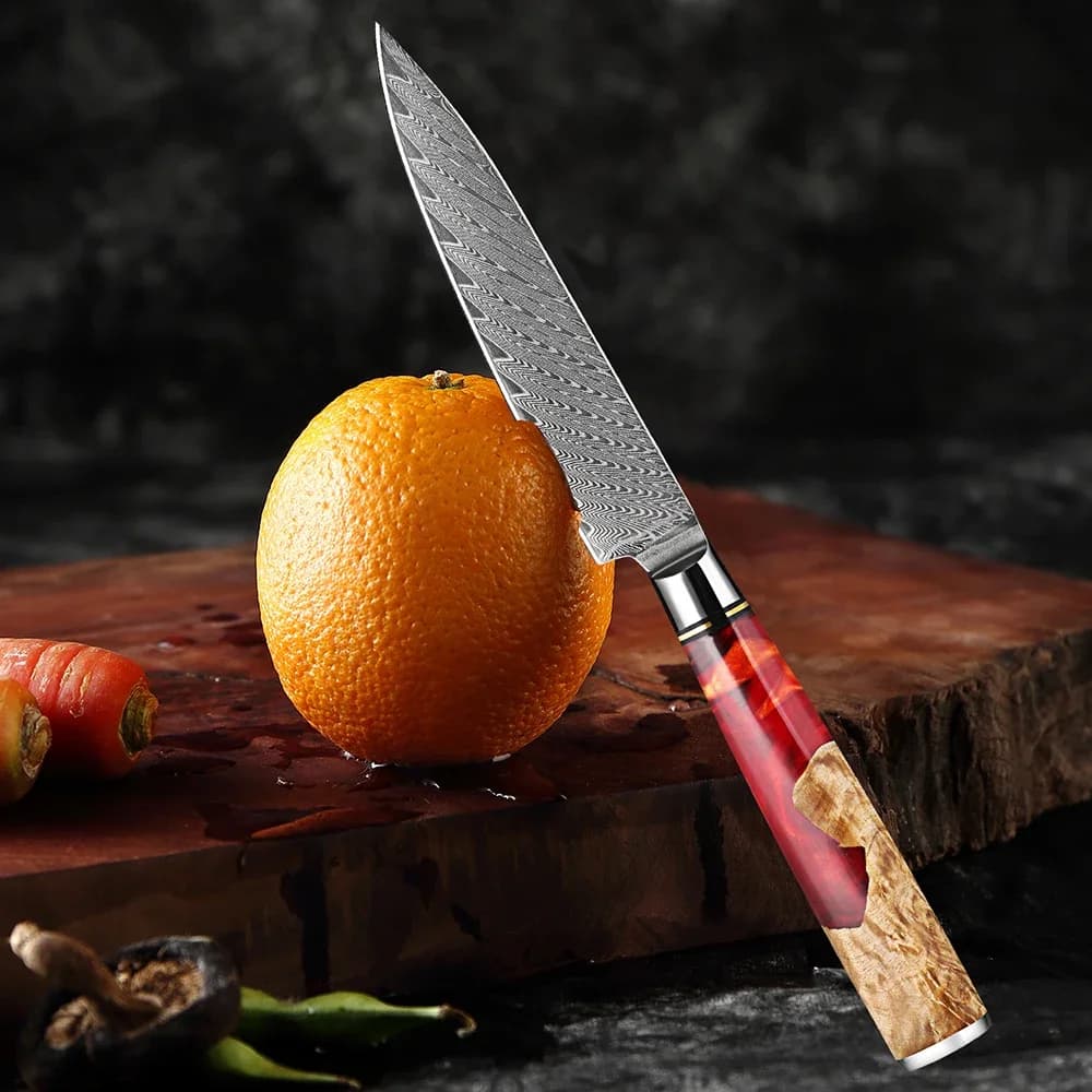 Professional Damascus Steel 5-Inch Utility Knife Razor-Sharp Kitchen Fruit Knife Western-Style Steak Knife Ergonomic Handle