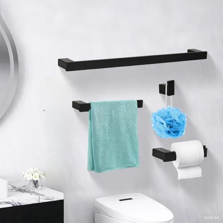 Set di accessori per il bagno da 4 pezzi nero opaco, set di portasciugamani da parete in acciaio inossidabile SUS304 da 24 pollici, ruggine moderna