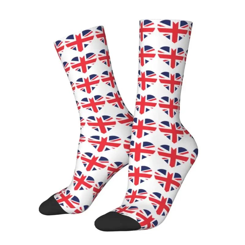 Personalized men's socks with UK flag and hearts, unisex socks with 3D print, stylish socks