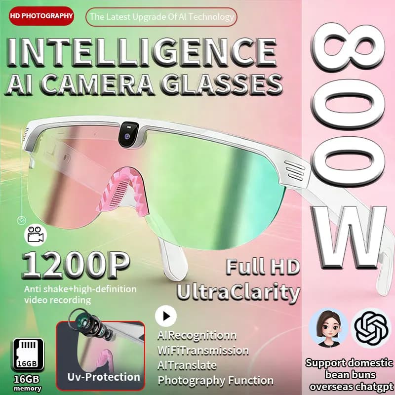 Nuovi Occhiali da Ciclismo Intelligenti AI con Fotocamera 800W HD, Registrazione Video, Bluetooth, Altoparlanti, Protezione UV, Occhiali Sportivi Smart per Donne