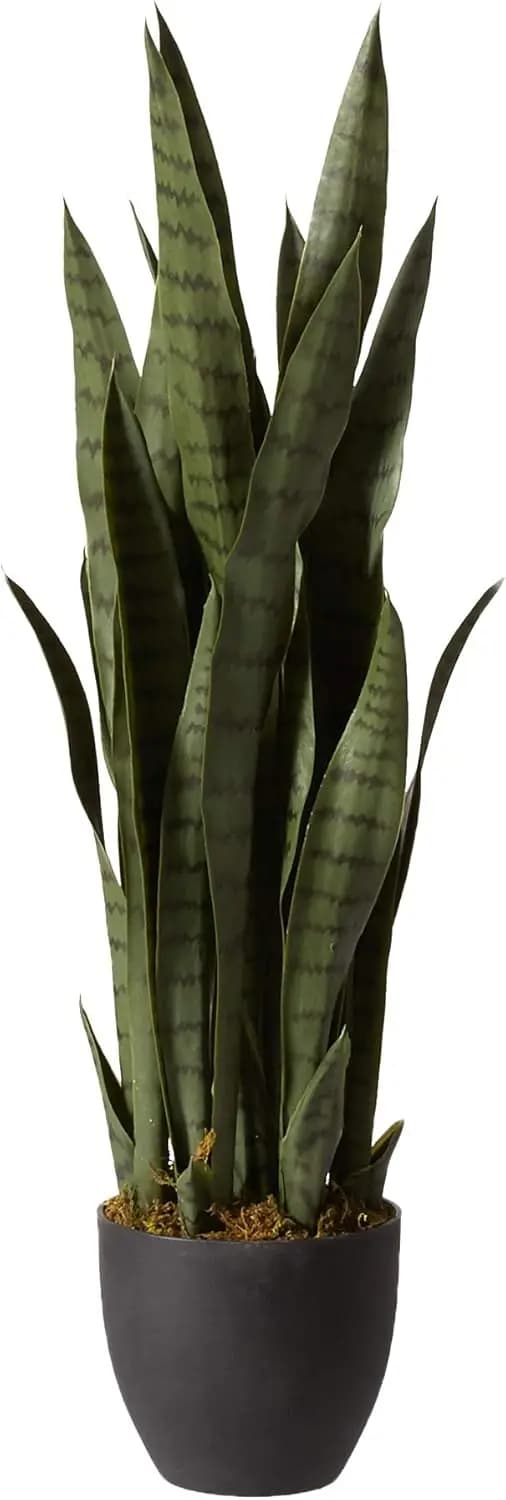 35 Inch Artificial Snake Plant with Black Vase for Interior Home and Office Furniture, Fin Vegetation at Low Maintenance