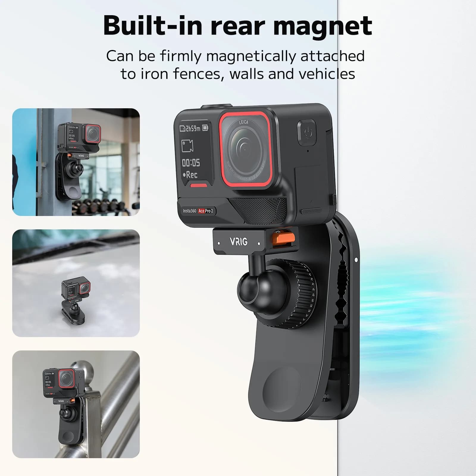 VRIG POV Shooting Magnetic Quick-Release Base Backpack Mount for Insta360 X5 X4 Air/Ace Pro/Ace Action Camera Outdoor Vlog